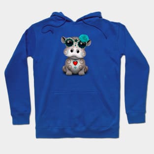 Blue Day of the Dead Baby Hippo Hoodie
